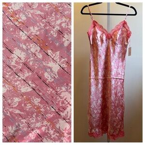 NEW Gold Hawk 100% Silk Lace Trim Midi Slip Dress Camillia Rose Pink Small